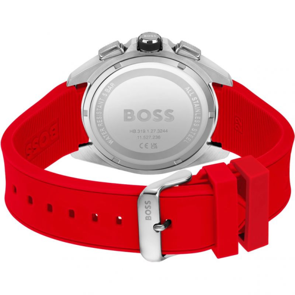 Hugo Boss Men’s Quartz Red Silicone Strap Black Dial 44mm Watch 1513959 Main Image