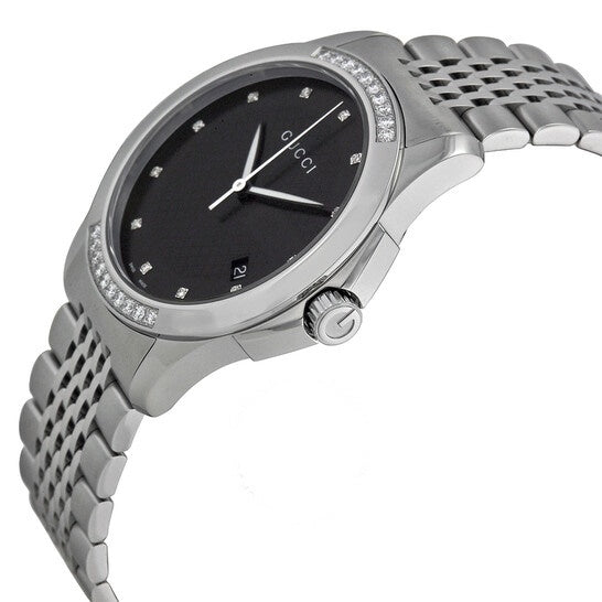 Gucci Women’s Swiss Made Quartz Silver Stainless Steel Black Dial 38mm Watch YA126408