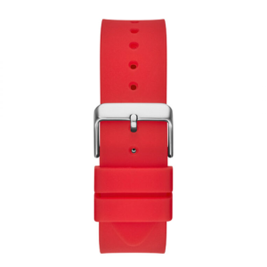 Guess Mens Silver Case with Black TR Black Multi-Function Dial Red Silicone Strap Watch