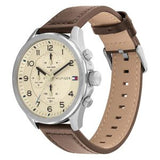 Tommy Hilfiger Men’s Quartz Brown Leather Strap Beige Dial 45mm Watch 1792003