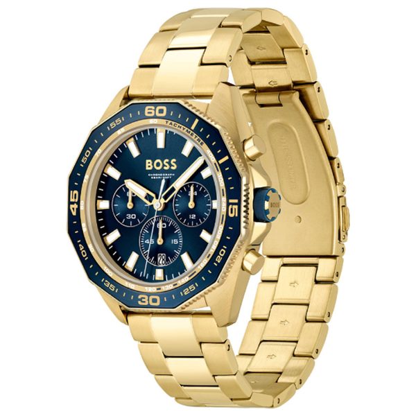 Hugo Boss Men’s Quartz Gold Stainless Steel Blue Dial 44mm Watch 1513973 Main Image