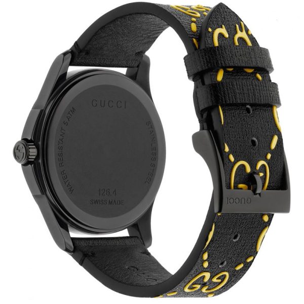 Gucci Unisex Swiss Made Quartz Black Silicone Strap Black & Yellow Dial 38mm Watch YA1264019 Main Image