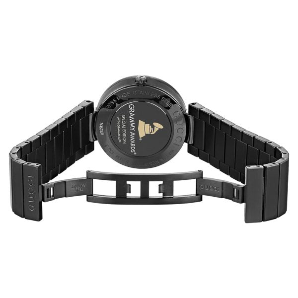 Gucci Women’s Swiss Made Quartz Black Stainless Steel Gold Dial 37mm Watch YA133314
