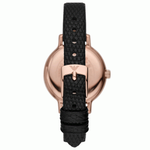 Emporio Armani Cleo Three-Hand Mother of Pearl Dial Black Leather Strap Watch For Women - AR11485 Main Image