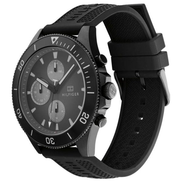 Tommy Hilfiger Men’s Quartz Black Silicone Strap Black Dial 46mm Watch 1791921 Main Image
