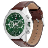 Tommy Hilfiger Men’s Quartz Brown Leather Strap Green Dial 46mm Watch 1792064