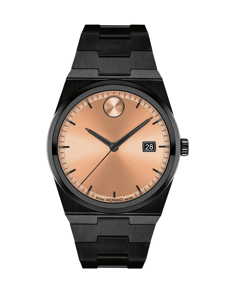 Movado Unisex Quartz Swiss Made Black Stainless Steel Rose Gold Dial 40mm Watch 3601244