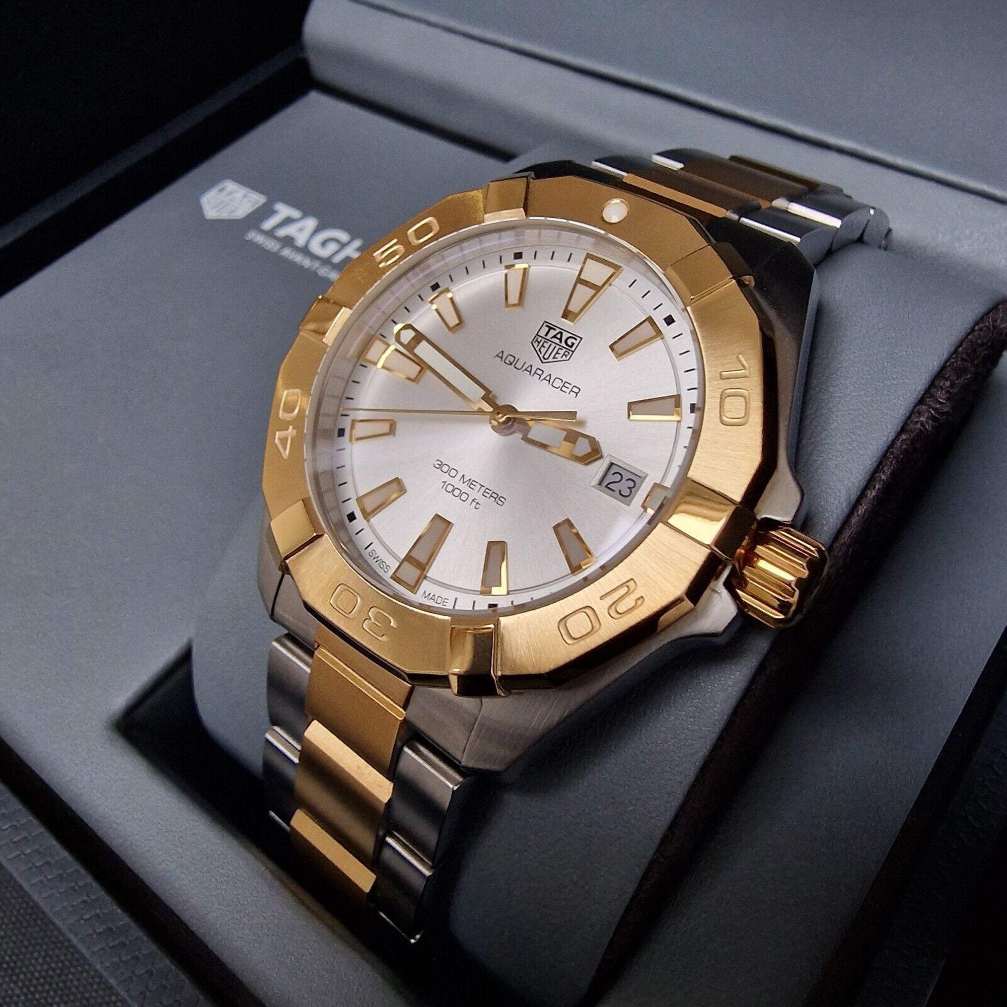 Tag Heuer Aquaracer Men’s Quartz Swiss Made Two-tone Stainless Steel Grey Dial 41mm Watch WBD1120.BB0930