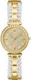 Guess US Damen Gold-Ton Diamant und Perle Analog Uhr