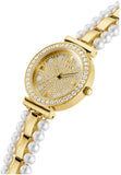 Guess US Damen Gold-Ton Diamant und Perle Analog Uhr