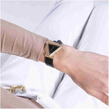 GUESS Ladies 34mm Watch - Black Strap Champagne Dial Gold Tone Case