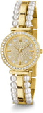 Guess US Damen Gold-Ton Diamant und Perle Analog Uhr