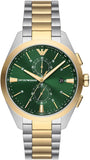 Emporio Armani Claudio Two-tone Stainless Steel Green Dial Chronograph Quartz Watch for Gents - AR11511