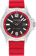 Tommy Hilfiger Men’s Quartz Red Silicone Strap Grey Dial 46mm Watch 1710540