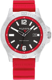 Tommy Hilfiger Men’s Quartz Red Silicone Strap Grey Dial 46mm Watch 1710540