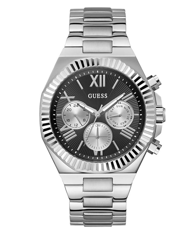 GUESS Stainless Steel Analog Black Dial Men's Watch-Gw0703G1, Band Color-Silver Hover Image