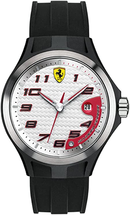 Ferrari Men's 830013 Lap Time White Dial Black Silicone Strap Watch
