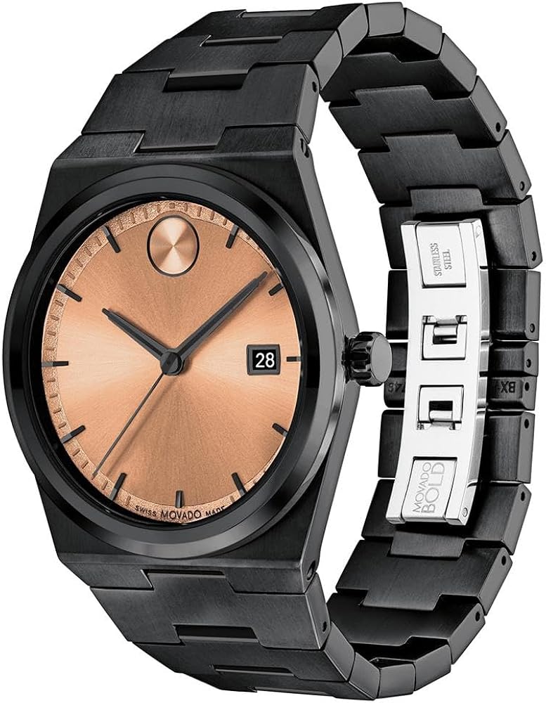 Movado Unisex Quartz Swiss Made Black Stainless Steel Rose Gold Dial 40mm Watch 3601244