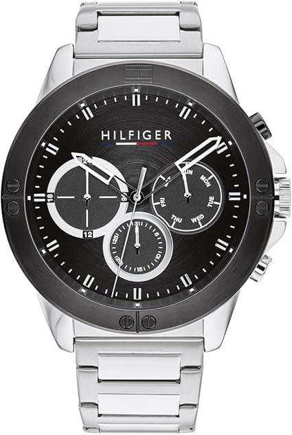 Tommy Hilfiger Silver Steel Black Dial Men's Multi-function Watch - 1791890 Hover Image