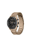 BOSS Center Court Qtz Fashion Chrono Black Round Dial Men's Analog Watch|Ionic Plated Beige Gold Steel Material|Gold Color Band - 1514027