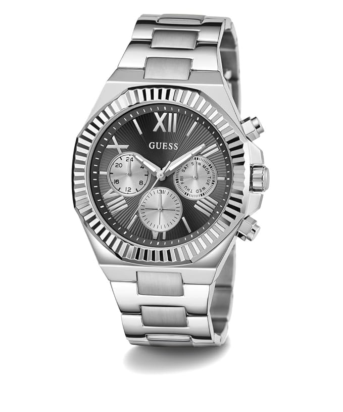 GUESS Stainless Steel Analog Black Dial Men's Watch-Gw0703G1, Band Color-Silver