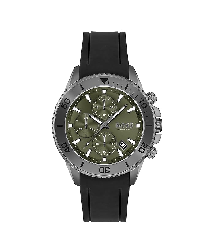Hugo Boss Admiral Silicone Analog Men's Watch-1513967 (Green Dial Black Colored Strap)