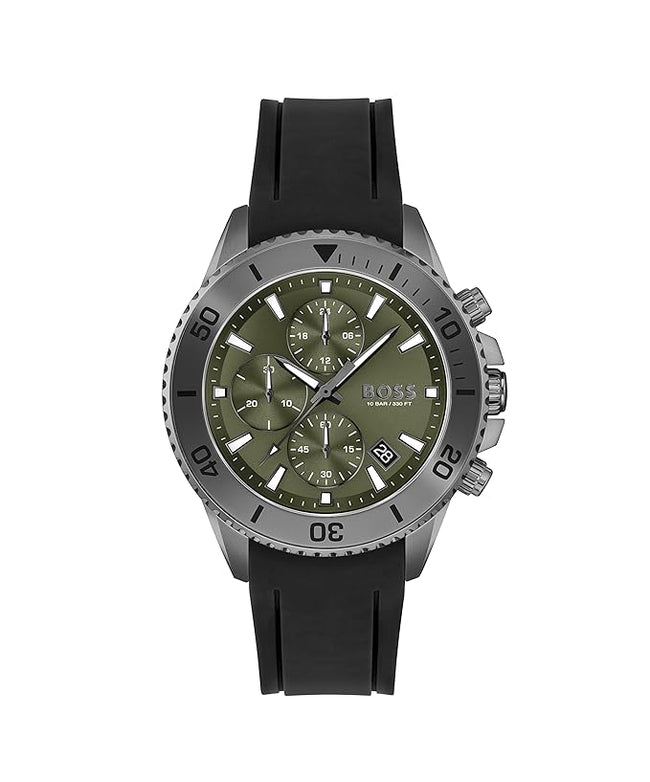 Hugo Boss Admiral Silicone Analog Men's Watch-1513967 (Green Dial Black Colored Strap) Hover Image