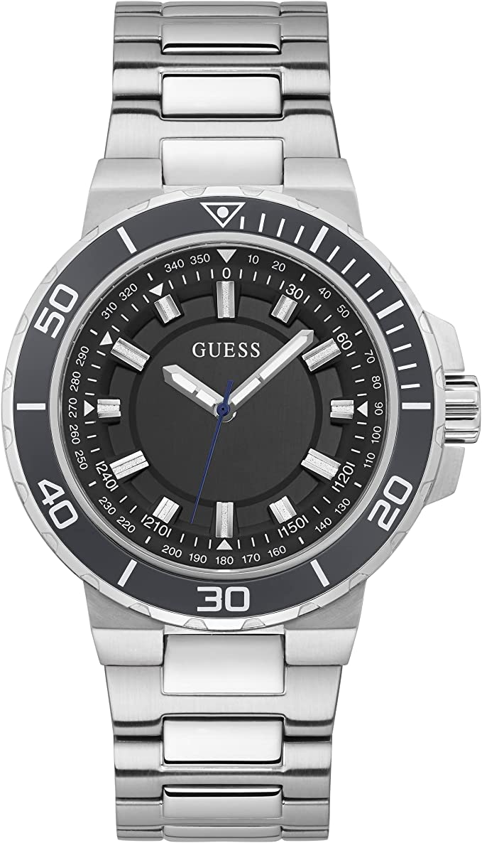 GUESS Men's 3 Hands Silver Tone Case Silver Tone Stainless Steel Bracelet Watch (Model: GW0426G1)