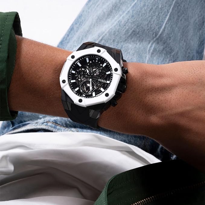 GUESS Silicone Analog Black Dial Men Watch-Gw0579G1, Black Band
