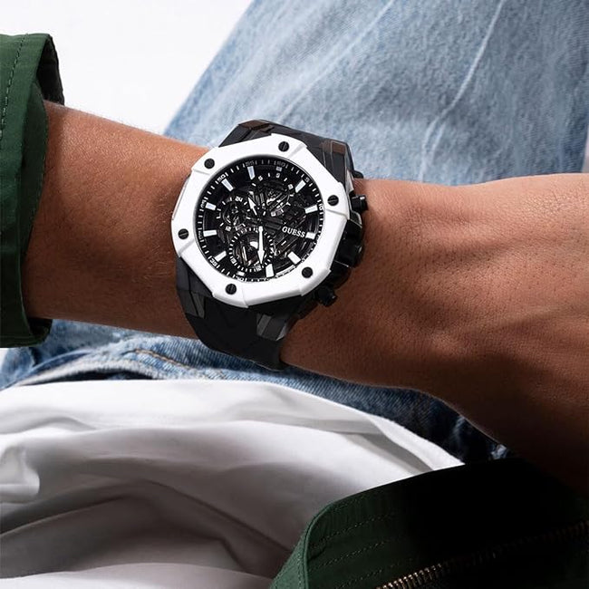 GUESS Silicone Analog Black Dial Men Watch-Gw0579G1, Black Band Main Image