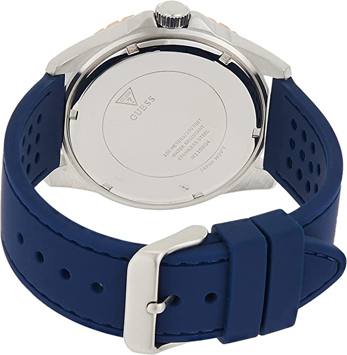 Guess Mens Multi Dial Watch with Silicone Strap, Blue, 44 mm, W1108G4