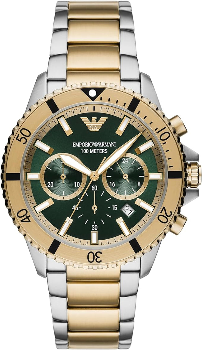 Emporio Armani Men’s Quartz Two-tone Stainless Steel Green Dial 43mm Watch AR11586 Hover Image