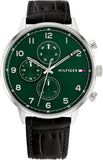Tommy Hilfiger Men’s Quartz Black Leather Strap Green Dial 44mm Watch 1791985