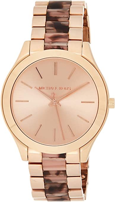 Michael Kors Women's MK4301 - Slim Runway Rose Gold/Blush Tortoise Watch Hover Image