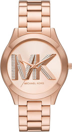 Michael Kors Women's Slim Runway Logo Rose Gold-Tone Stainless Steel Bracelet Watch (Model: MK4733)