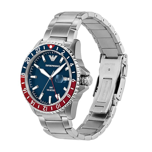 Emporio Armani Stainless Steel Analog Blue Dial Men Watch-Ar11590, Silver Band Main Image