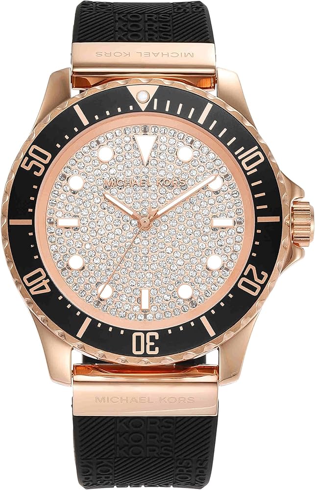 Michael Kors Everest Analog Rose Gold Dial Black Silicone Strap Watch For Women - MK7358 Hover Image