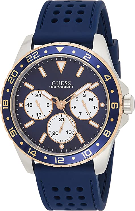Guess Mens Multi Dial Watch with Silicone Strap, Blue, 44 mm, W1108G4