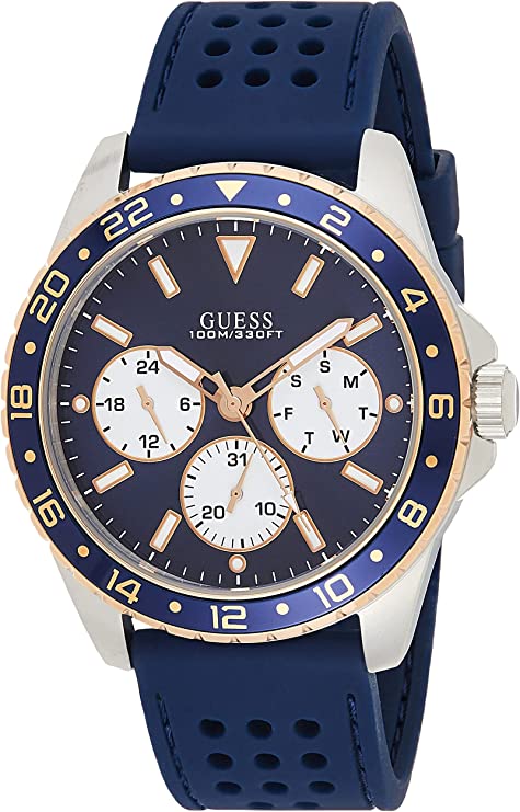 Guess Mens Multi Dial Watch with Silicone Strap, Blue, 44 mm, W1108G4 Hover Image