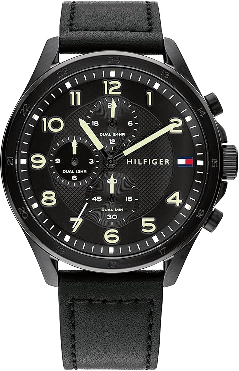 Tommy Hilfiger Analogue Multifunction Quartz Watch for Men with Black Leather Strap - 1792004 Hover Image