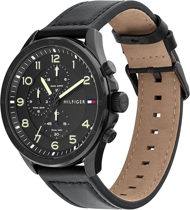 Tommy Hilfiger Analogue Multifunction Quartz Watch for Men with Black Leather Strap - 1792004 Main Image