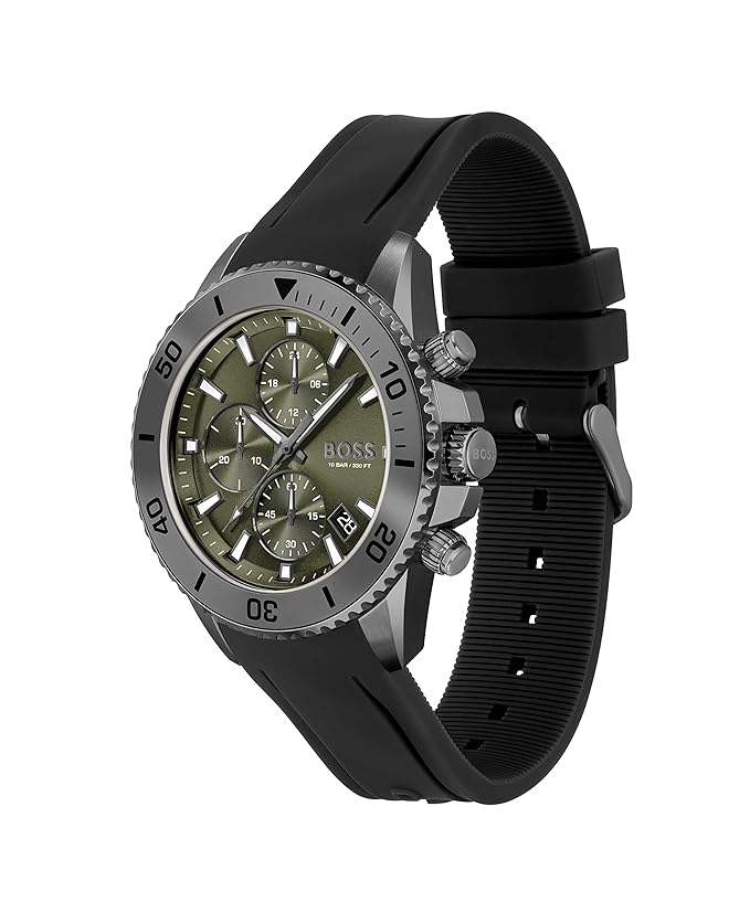 Hugo Boss Admiral Silicone Analog Men's Watch-1513967 (Green Dial Black Colored Strap)