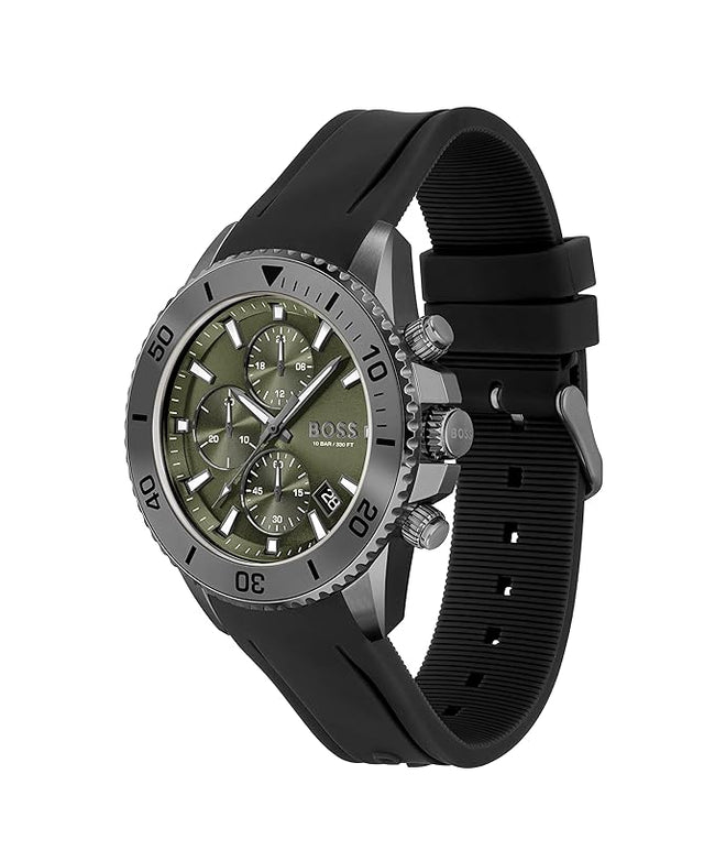 Hugo Boss Admiral Silicone Analog Men's Watch-1513967 (Green Dial Black Colored Strap) Main Image