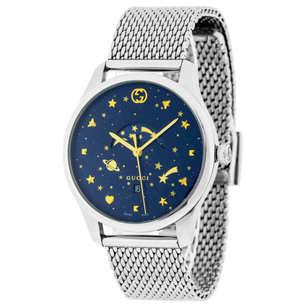 Gucci G-Timeless Moonphase Silver Mesh Bracelet Blue Dial Quartz Watch for Gents – GUCCI YA126328 Hover Image