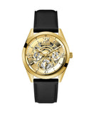 Guess Men’s Quartz Black Leather Strap Gold Dial 42mm Watch GW0389G2