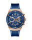 Guess Mens Watch – GW0425G3 Guess Mens Rosegold Tone Stainless Steel Case Rose gold Dial Analog Mineral Glass Multi-Function Blue Silicon Band Watch