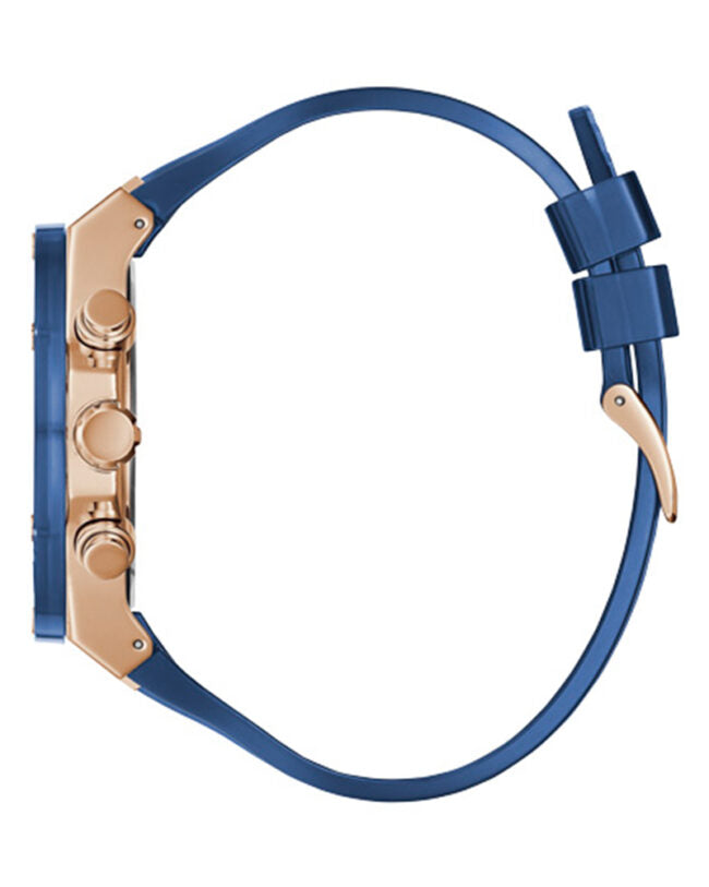 Guess Mens Watch – GW0425G3 Guess Mens Rosegold Tone Stainless Steel Case Rose gold Dial Analog Mineral Glass Multi-Function Blue Silicon Band Watch