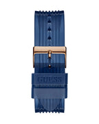 Guess Mens Watch – GW0425G3 Guess Mens Rosegold Tone Stainless Steel Case Rose gold Dial Analog Mineral Glass Multi-Function Blue Silicon Band Watch