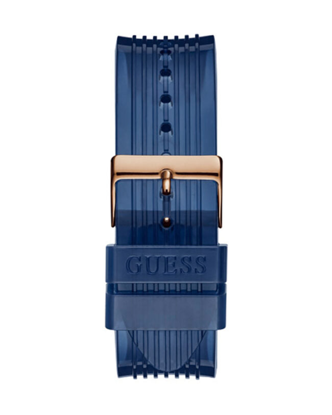 Guess Mens Watch – GW0425G3 Guess Mens Rosegold Tone Stainless Steel Case Rose gold Dial Analog Mineral Glass Multi-Function Blue Silicon Band Watch