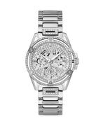Guess Womens Silver Stainless Steel Case With Crystals Day+Date Silver Dial Silver Stainless Steel Bracelet Watch GW0464L1